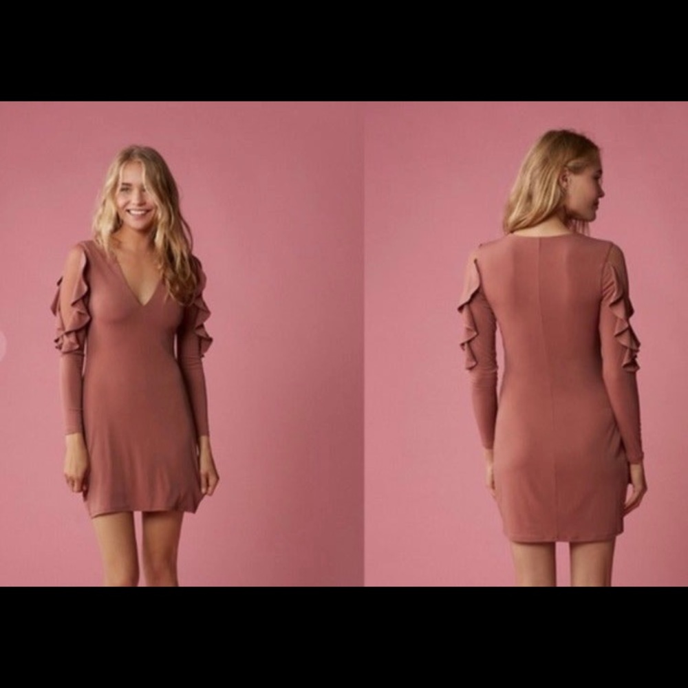 NWT!! Express $70 Mauve Dress With Ruffle and Mesh Detail (Sz S/P)